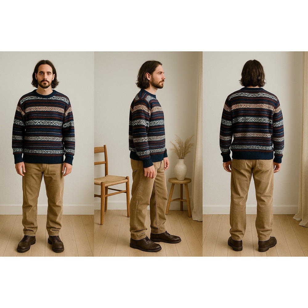H M LOGG Sweater Mens M Fair Isle Nordic Scandi Cozy Grandpa Cabincore‎ Winter